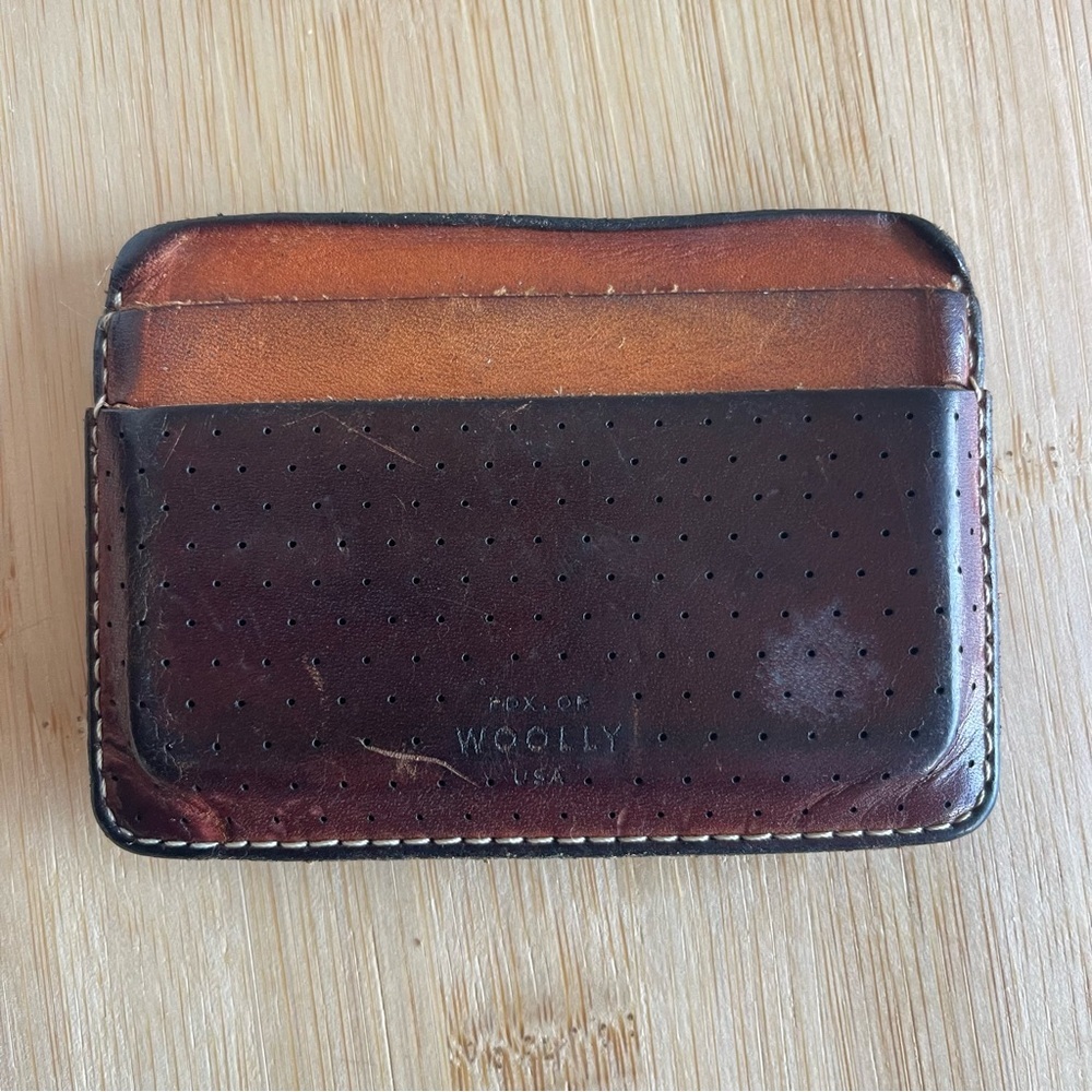 Woolly Perforated Leather Card Holder in Two-Tone Brown